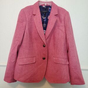 Talbots Shetland Aberdeen Blazer Pink Womens Sz 8 Lined Tea Cup Design 2 Button